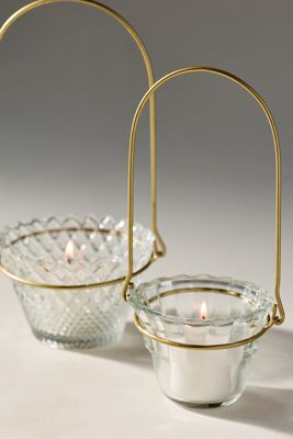 Hanging Pressed Glass Votive Holders, Set of 2