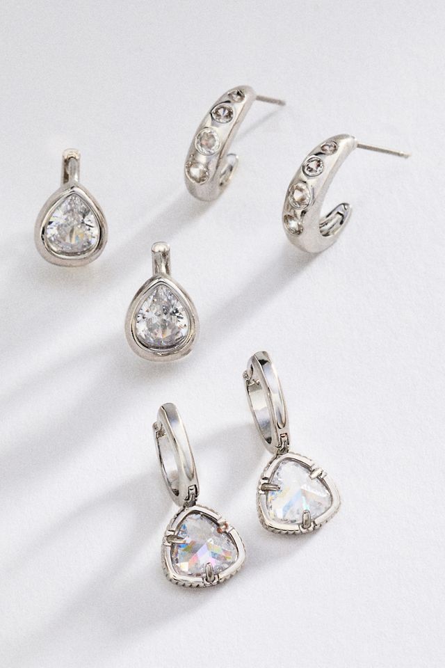 By Anthropologie Bezel Crystal Earrings, Set of 3 #1