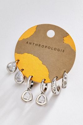 By Anthropologie Bezel Crystal Earrings, Set of 3