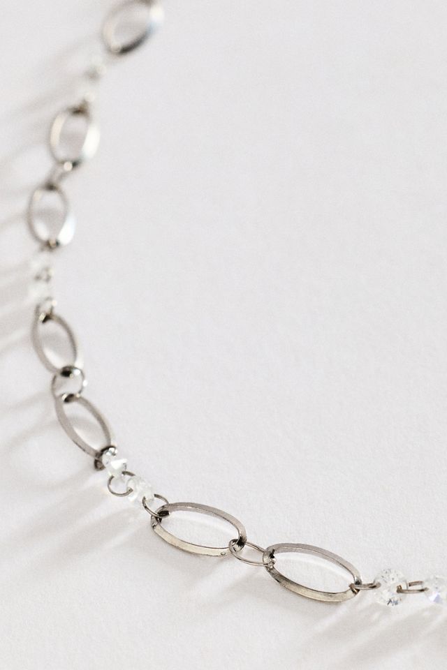 By Anthropologie Delicate Crystal Paperclip Chain Necklace #1