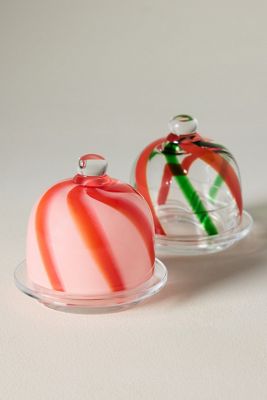 Striped Glass Round Butter Dish