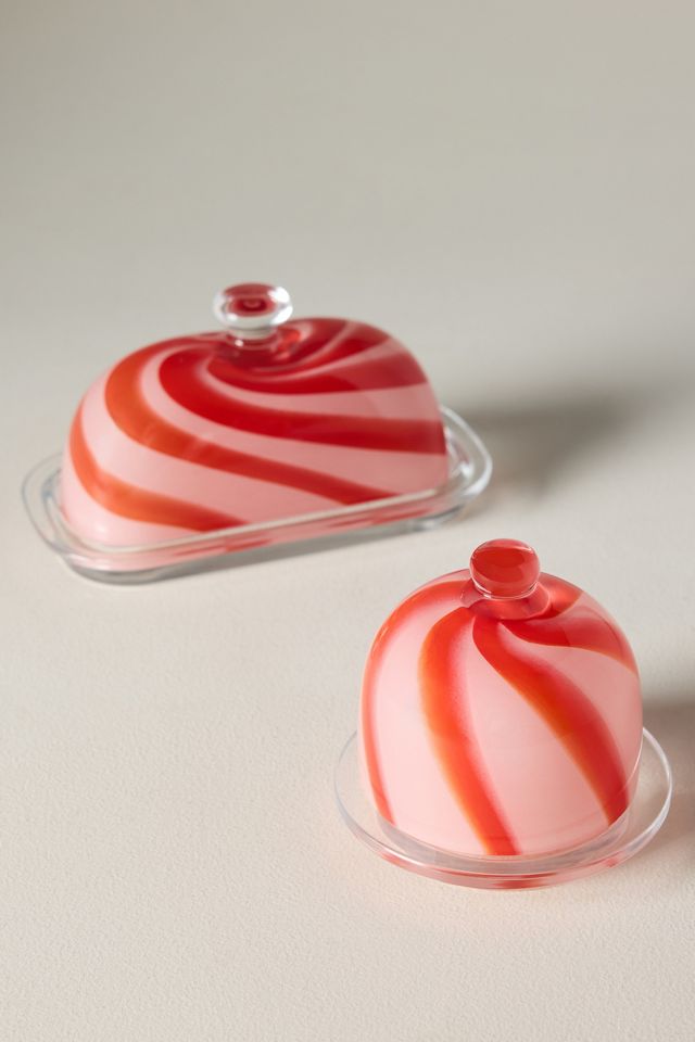 Striped Glass Round Butter Dish #3
