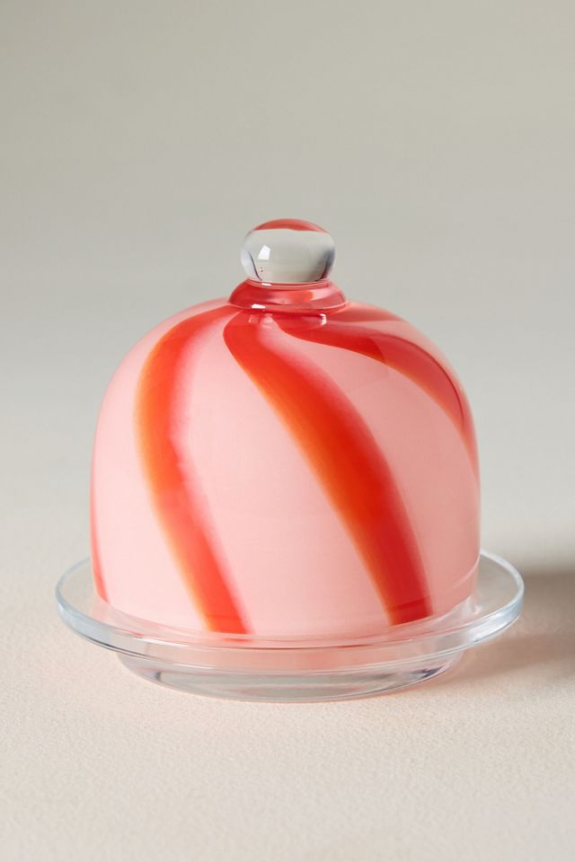 Striped Glass Round Butter Dish #2