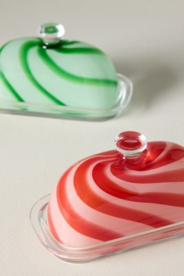 Striped Glass Butter Dish
