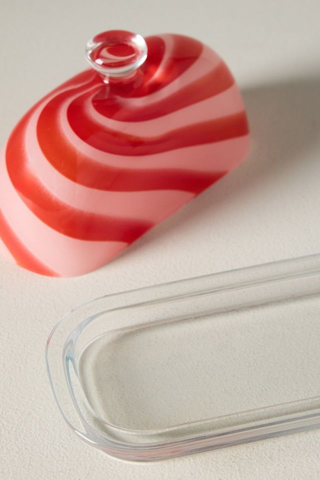 Striped Glass Butter Dish #4