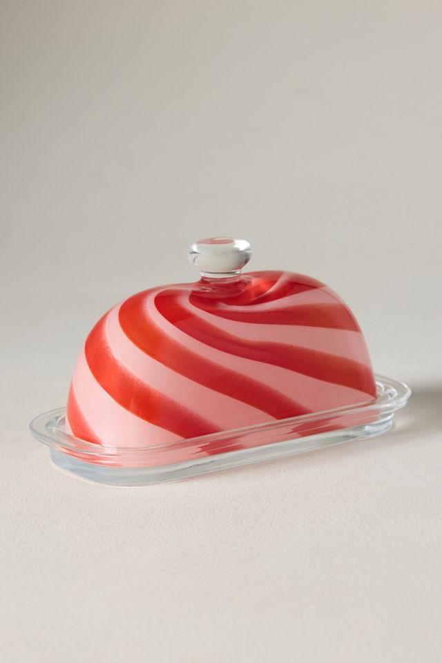 Striped Glass Butter Dish #2