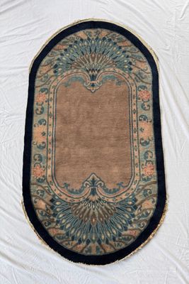 Blue Parakeet Rugs  Oval Art Deco Chinese Rug No. 3707