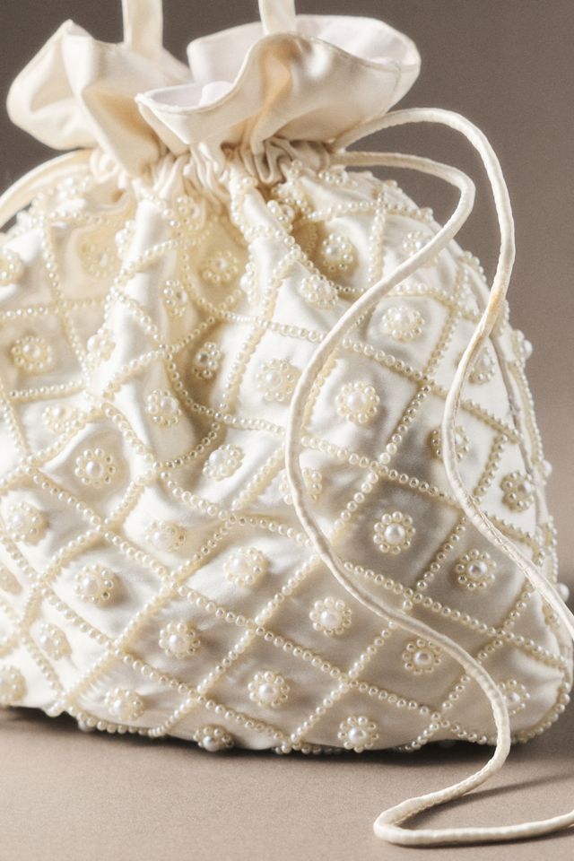 By Anthropologie Weddings Beaded Satin Drawstring Bag #1