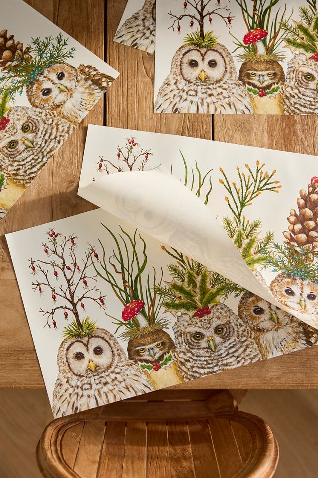 Festive Owls Paper Placemats, Set of 20 #1