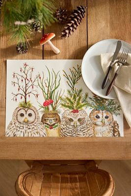 Festive Owls Paper Placemats, Set of 20