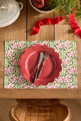 Mistletoe Bow Paper Placemats, Set of 20