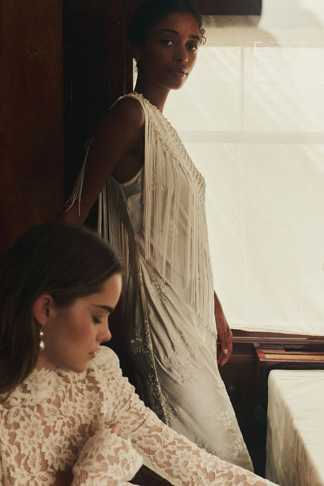 By Anthropologie Weddings Embroidered Fringe Slip Dress #1