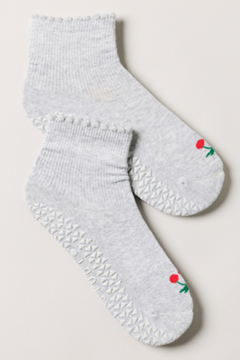 Pointe Studio Frilly Cherry Grip Ankle Socks In Grey