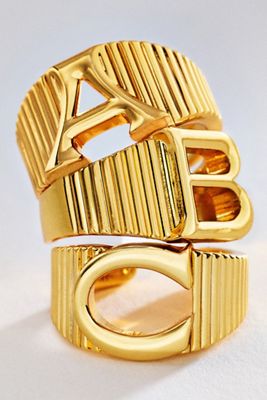 Luv Aj Initial Ridged Signet Ring