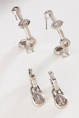 By Anthropologie Bezel Hoop Earrings, Set of 2
