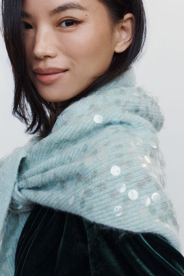 By Anthropologie Knit Sequin Triangle Scarf #1