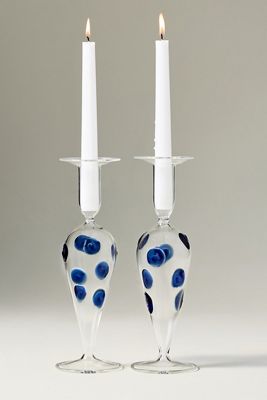 Vietri Italian Glass Dot Candleholder, Set of 2