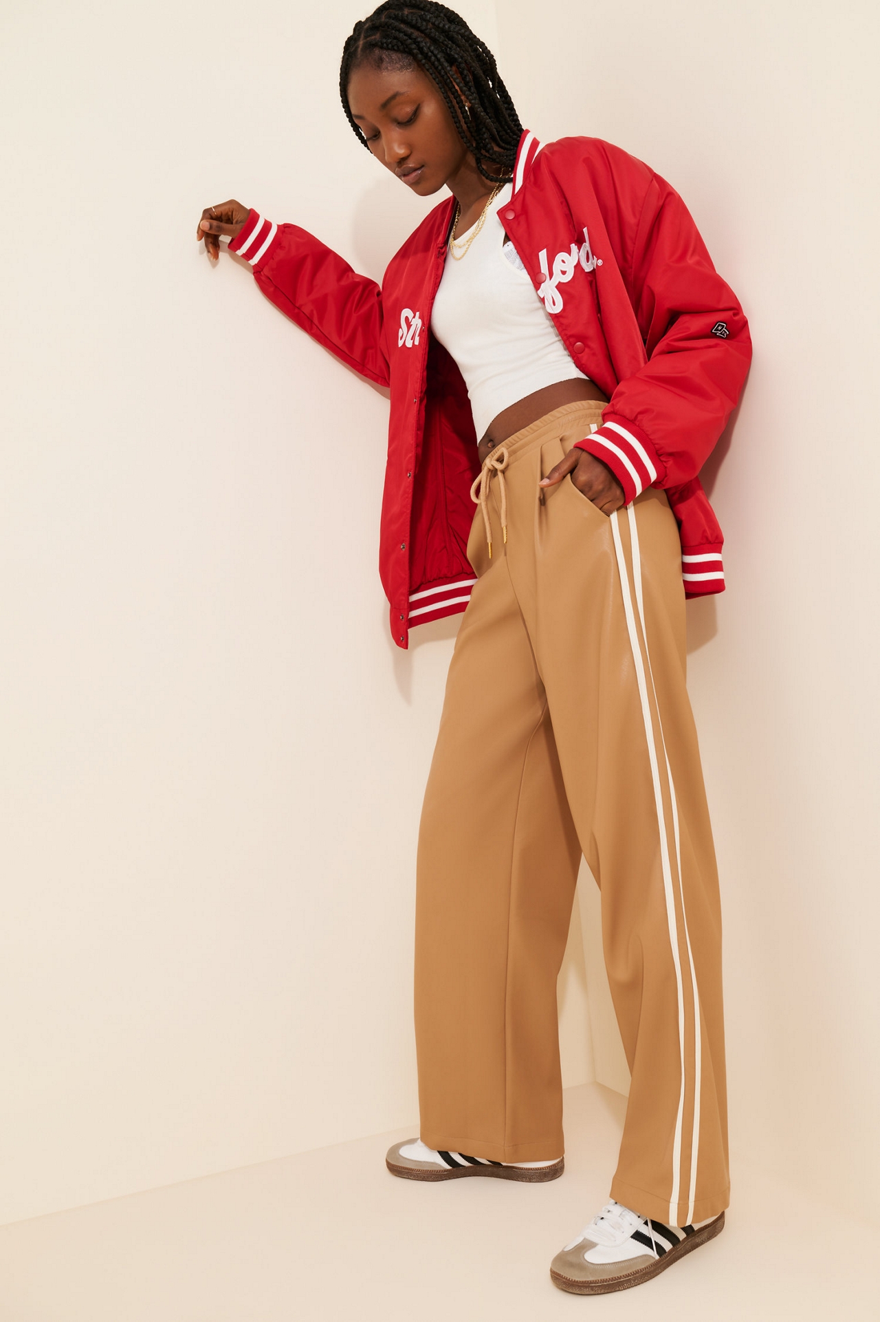 Bishop + Young Vegan-Leather Wide-Leg Track Pants