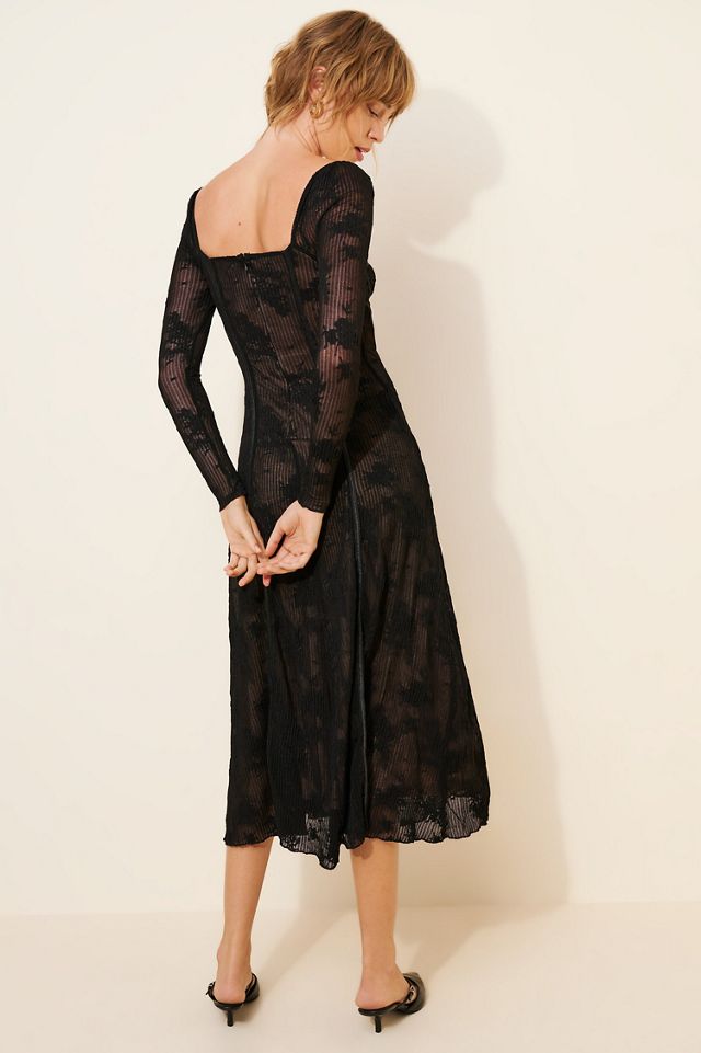Moon River Long Sleeve Sheer Corset Midi Dress #1
