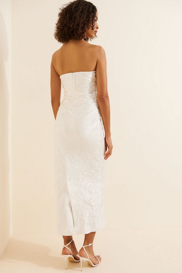 BHLDN Strapless Crinkle Satin Midi Dress #1