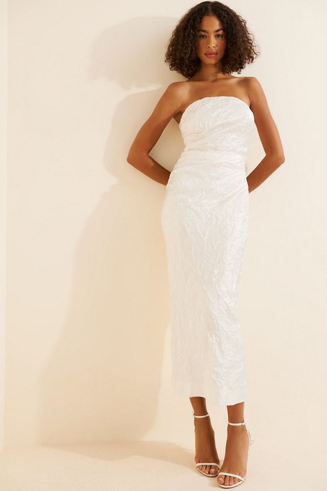 BHLDN Strapless Crinkle Satin Midi Dress #3