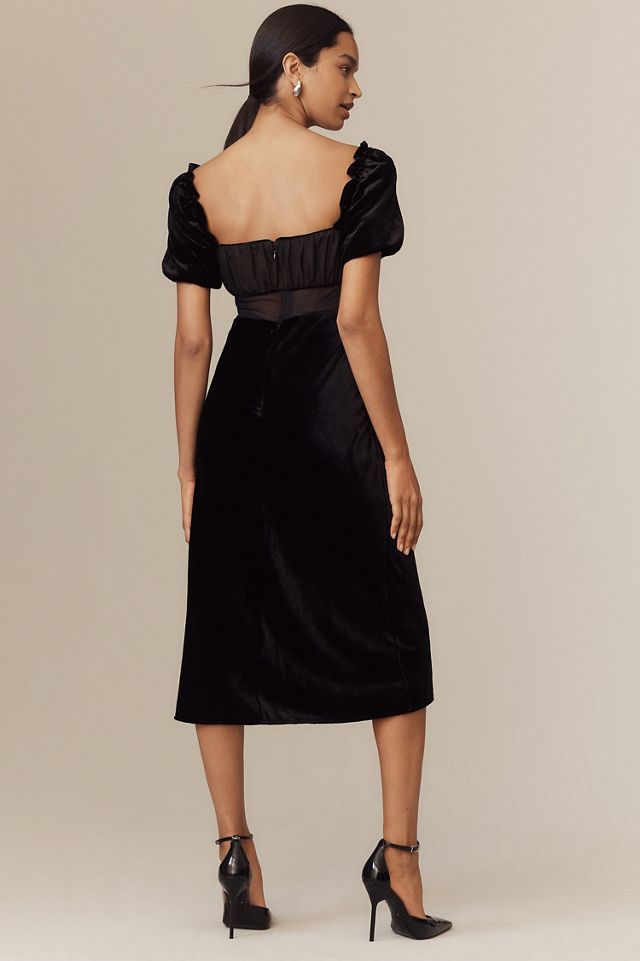 Puff Sleeve Mesh Velvet Dress #1
