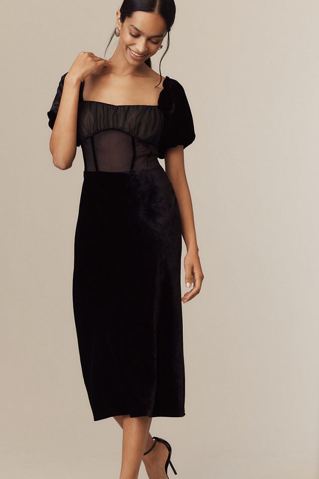 Puff Sleeve Mesh Velvet Dress #3