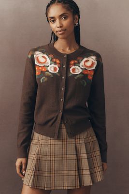 Crew-Neck Floral Cardigan Sweater