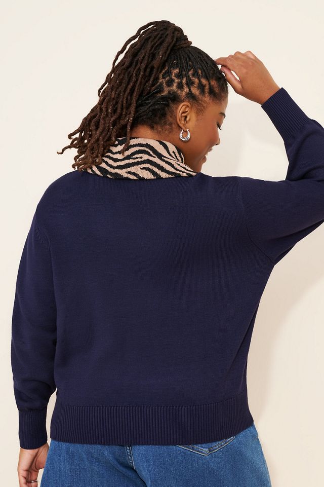 Eloquii Half-Zip Cheetah Collar Sweater #1