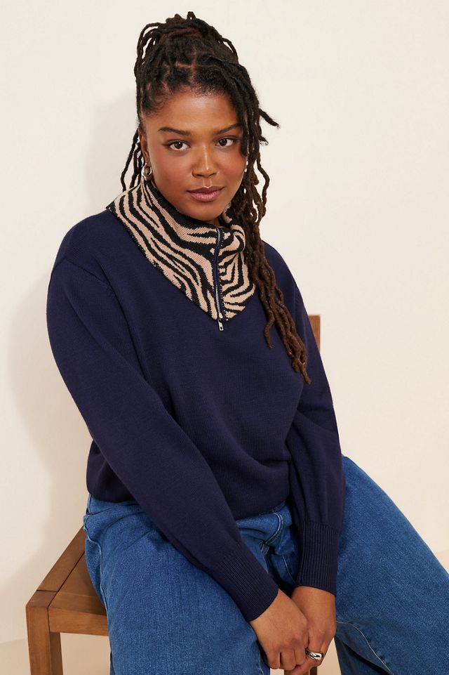 Eloquii Half-Zip Cheetah Collar Sweater #2