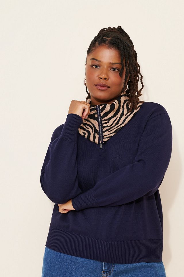 Eloquii Half-Zip Cheetah Collar Sweater #3
