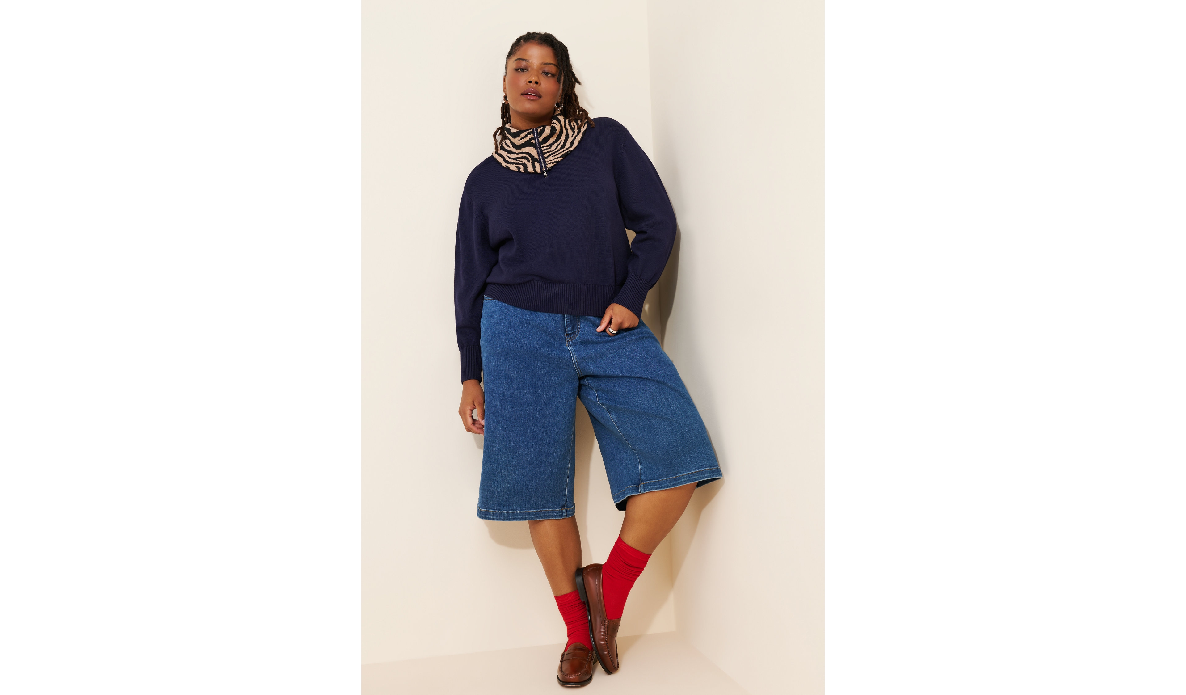 Eloquii Half-Zip Cheetah Collar Sweater