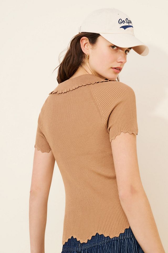 Maeve Ruffled Short-Sleeve Polo Sweater #1