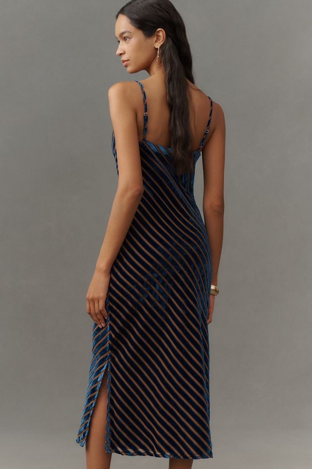 Velvet Burnout Bias-Cut Slim Midi Dress #1