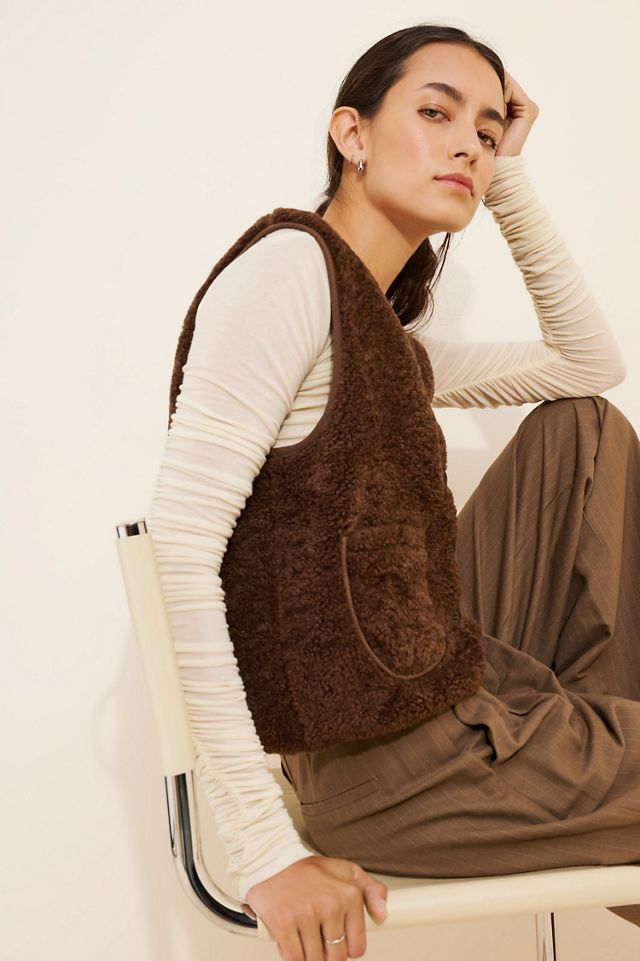 Flat White Boxy V-Neck Sherpa Vest #2