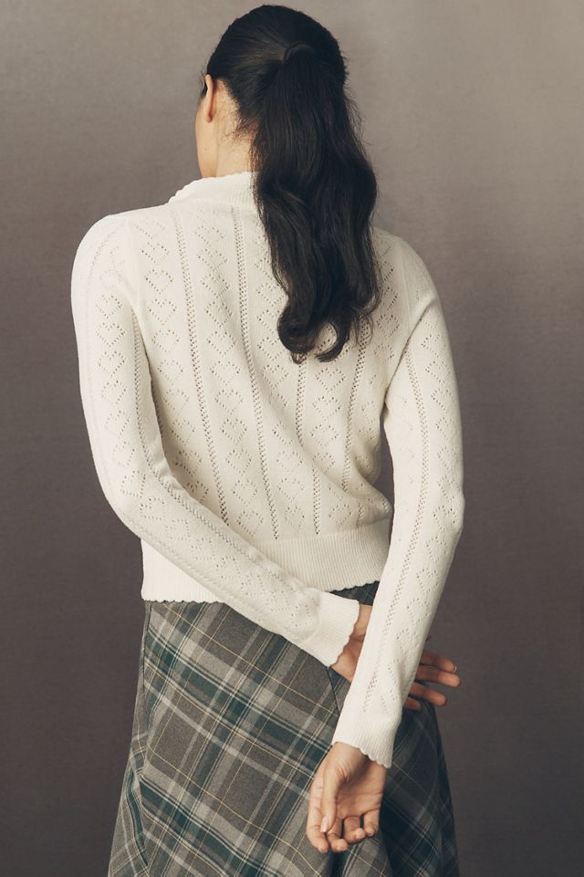 Maeve Mock-Neck Heart Pointelle Cardigan Sweater #1