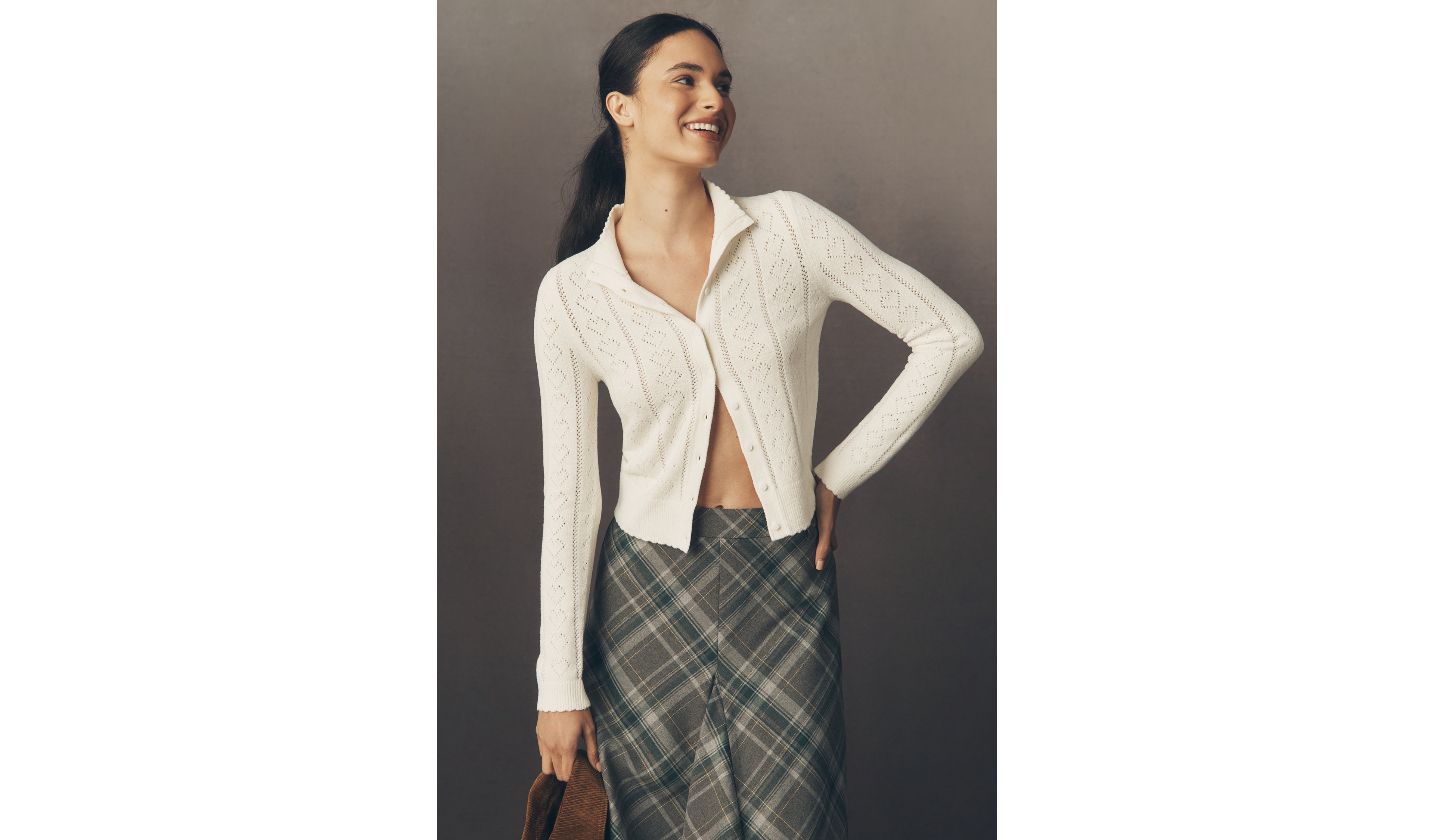 Maeve Mock-Neck Heart Pointelle Cardigan Sweater