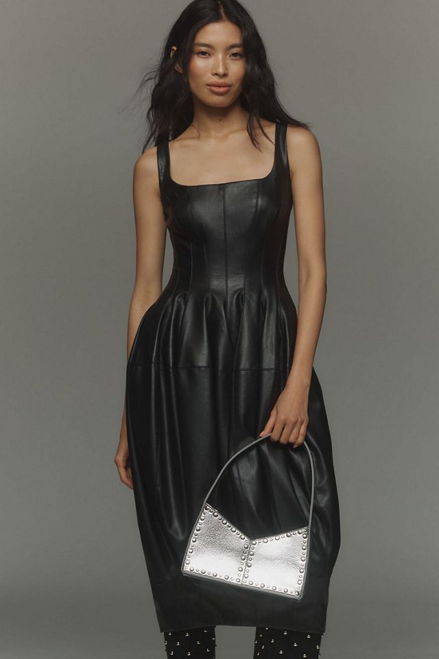 Sleeveless Square-Neck Faux-Leather Midi Dress #3