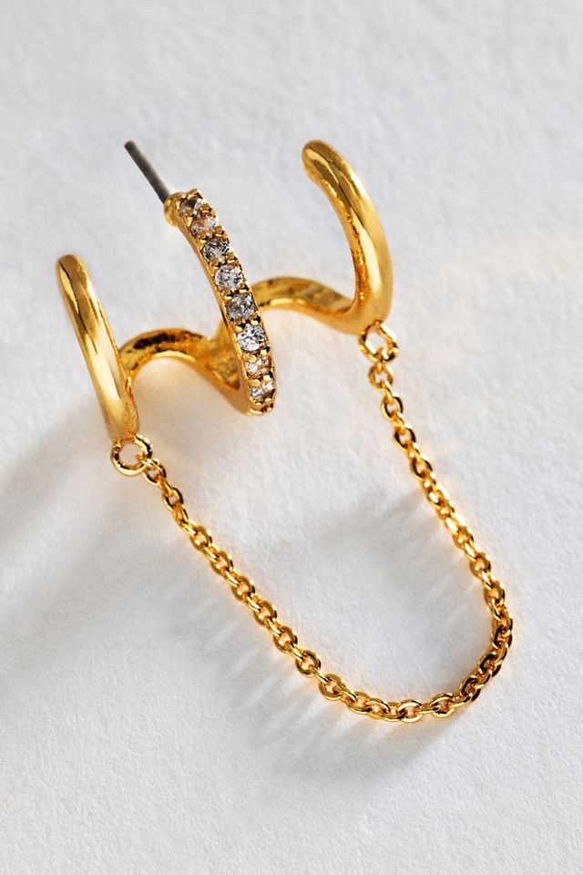 By Anthropologie Triple Piercing Chain Hoop Earrings #1