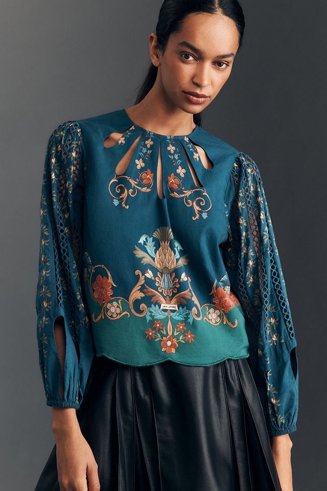 FARM Rio Long Sleeve Cutout Pullover Blouse #3