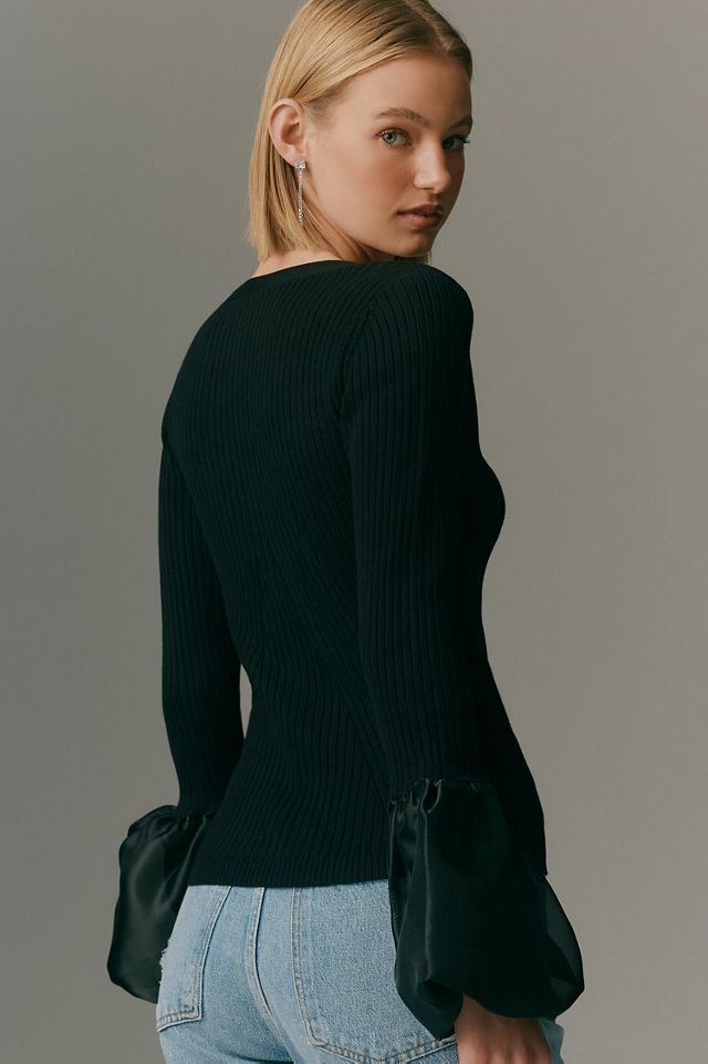 Maeve Long-Sleeve Organza Cuff Sweater #1