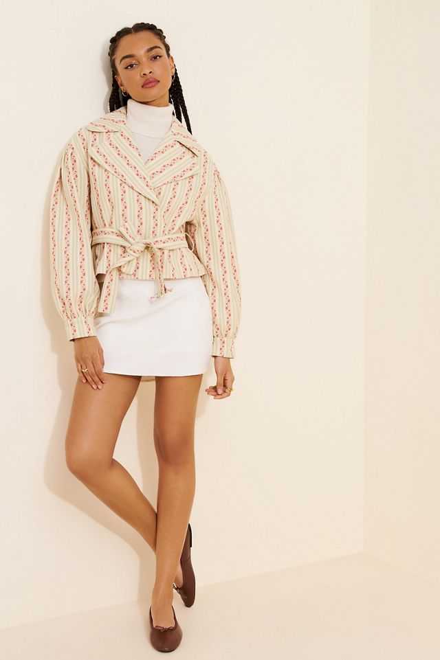 Avec Les Filles Belted Voluminous Sleeve Floral Stripe Jacket #2