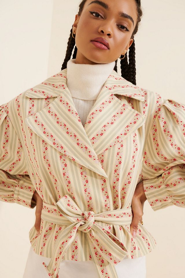 Avec Les Filles Belted Voluminous Sleeve Floral Stripe Jacket #3