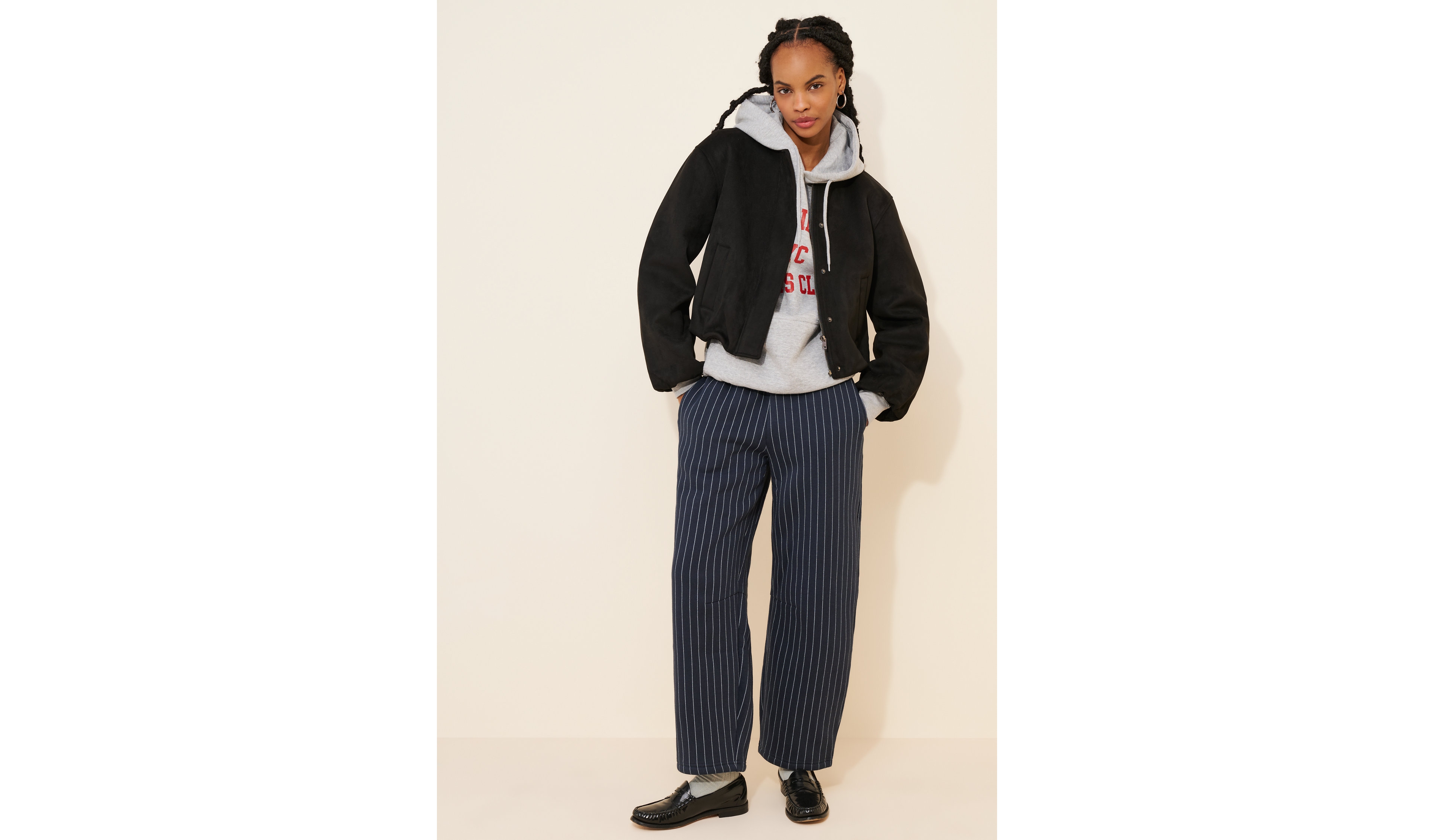 Never Fully Dressed Pinstripe Barrel Leg Knit Pants