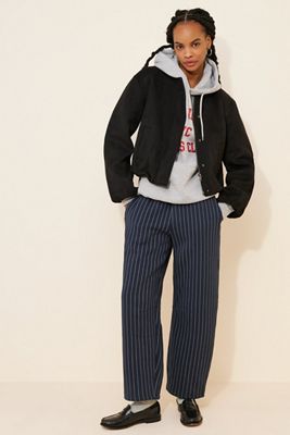 Never Fully Dressed Pinstripe Barrel Leg Knit Pants
