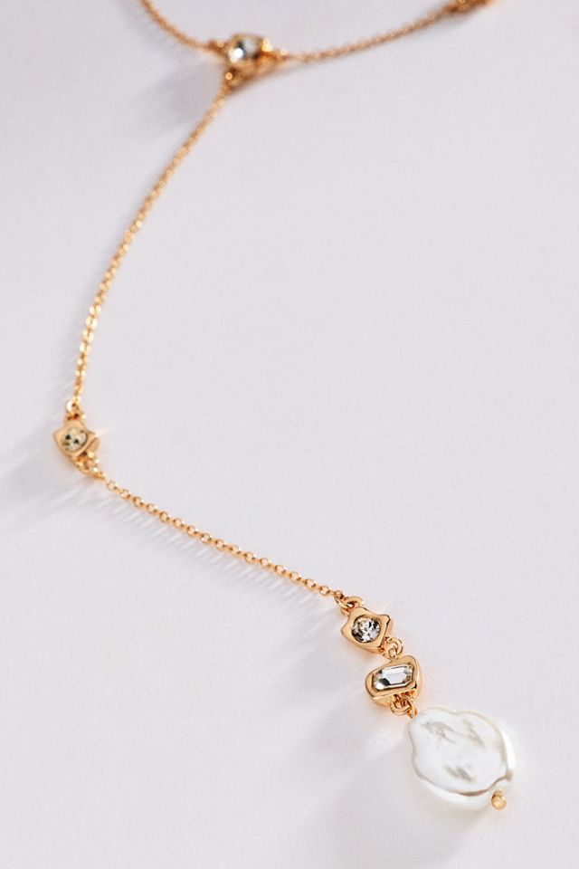 By Anthropologie Pearl Lariat Necklace #1