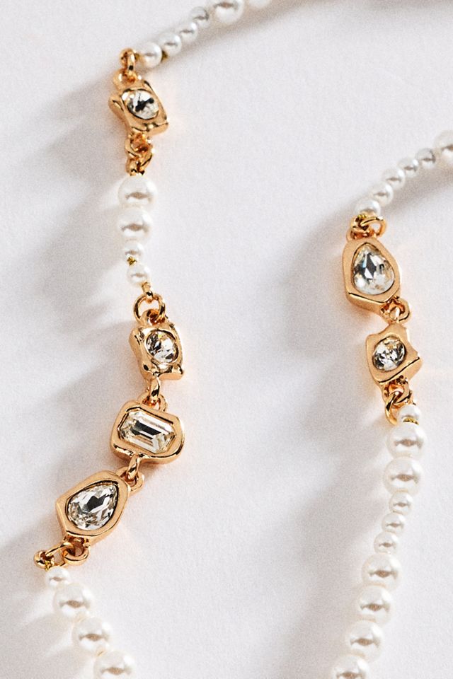 By Anthropologie Pearl and Crystal Necklace #1