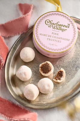 Terrain Charbonnel et Walker Pink Marc de Champagne Truffle Bauble