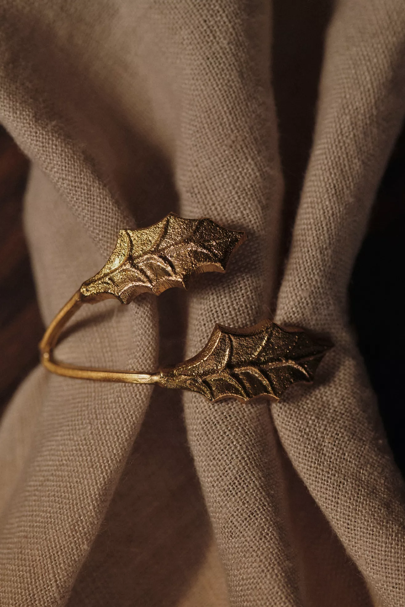 Ferm Living Holly Leaf Brass Napkin Rings, Set of 4