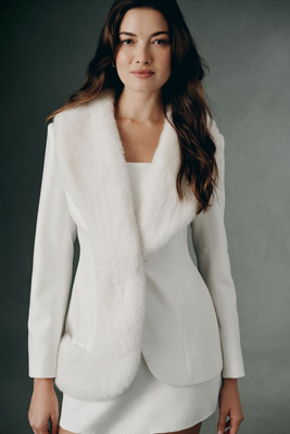 Mare Mare Faux Fur Trim Jacket In Ivory